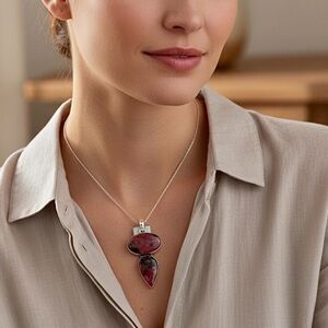 Handmade Sterling Silver Rhodonite Charm Pendant Necklace